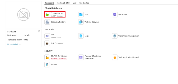 In the 'Websites & Domains' tab, you'll find the 'FTP access' link, which allows you to modify accounts. In the 'Websites & Domains' tab, you'll find the 'FTP access' link, which allows you to modify accounts.